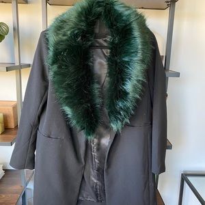 Blazer coat with detachable dark green fur